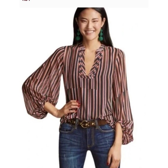 CAbi Ultimate Striped Top 5519 Sheer Balloon Sleeve Blouse 5519 - Picture 2 of 12